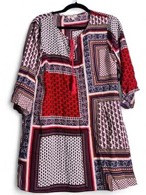 Umgee Red, Black & White Boho Printed Tunic Top